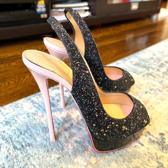 Christian Louboutin Shoes - Christian louboutin dragonfly black glitter fetish peep toe slings sandals 150